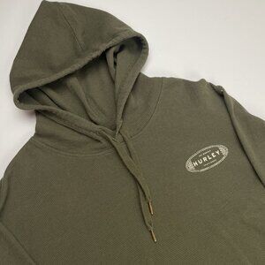 Hurley Hoodie Waffle Knit Shirt Men’s XL Green Pullover Long Sleeve Logo Graphic